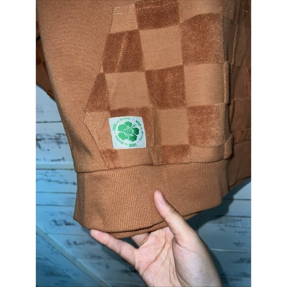 Vans Beauty Tan Flower Checkerboard Pullover Hoodie Terry Women's Size XS - Picture 6 of 11